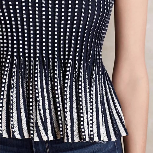 Anthro Moth Ostinato Peplum Knit Tank Navy & White - Picture 3 of 7